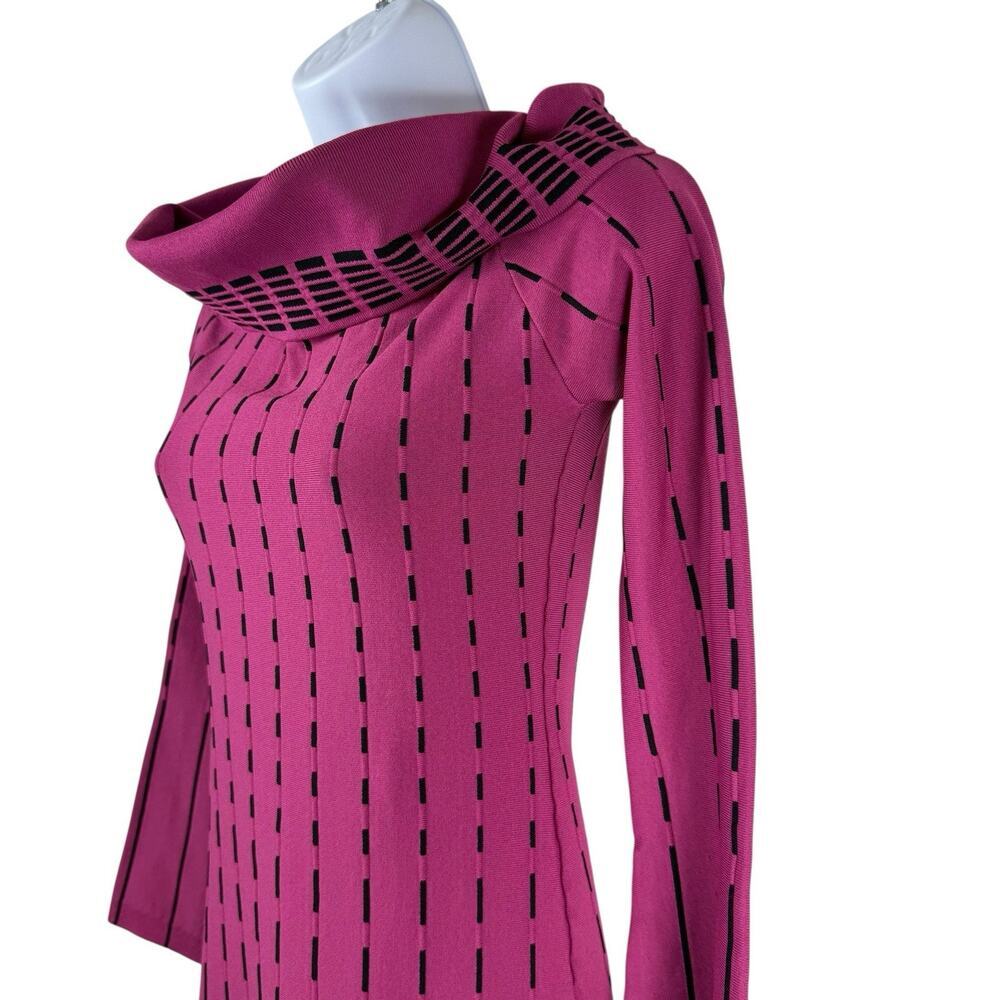 Prabal Gurung Dress Womens 0 Magenta Off the Shoulder Dotted Fit and Flare Knit - Picture 8 of 13